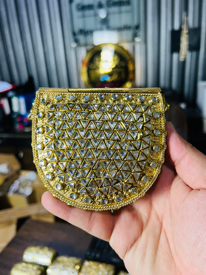 Pure Kundan Round D Shape Handmade Metal Bag BB-D142