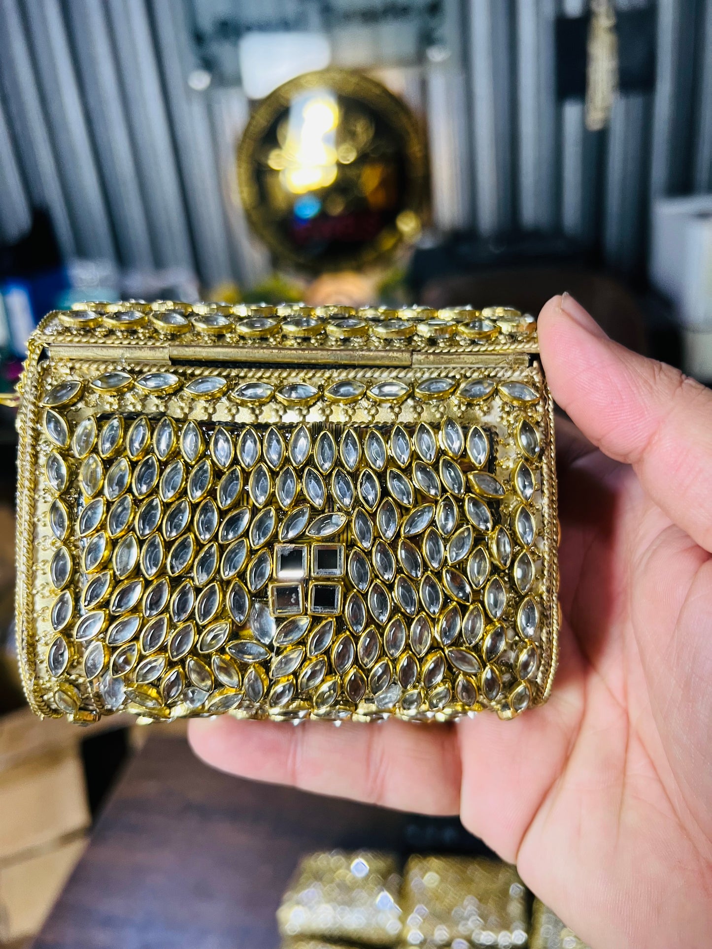 Pure Kundan Square Shape Handmade Metal Bag BB-P110