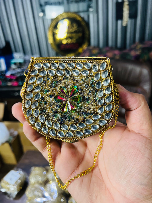Stylish D Shape Mini Baby Kundan Work Multi Stone Bag ZC-D5
