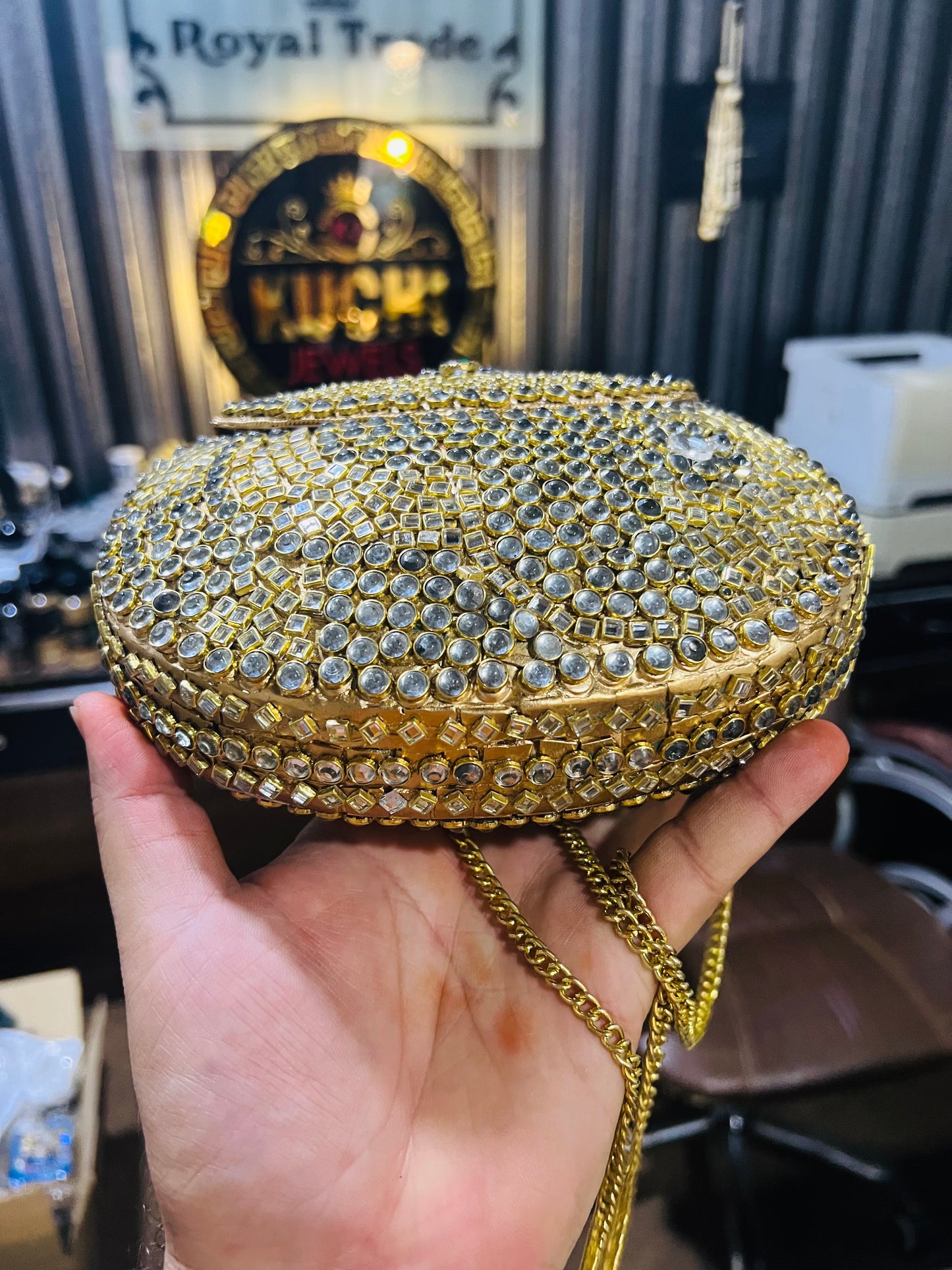 Pure Kundan Work Large Bag Both Side Kundan Stone