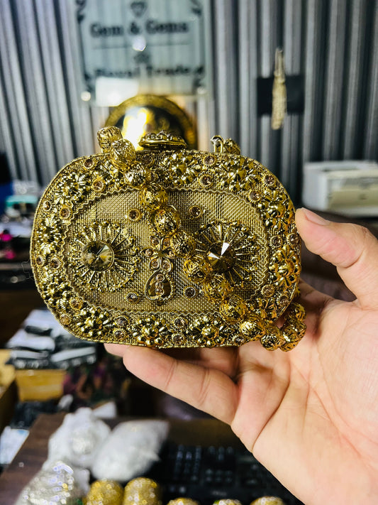 Heer Collection Beautiful Square Golden Hand Bag-2