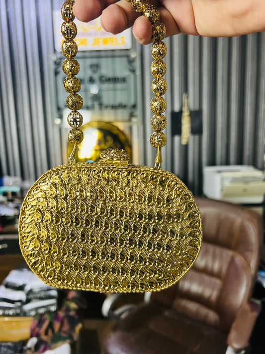 Heer Collection Beautiful Square Golden Hand Bag-1