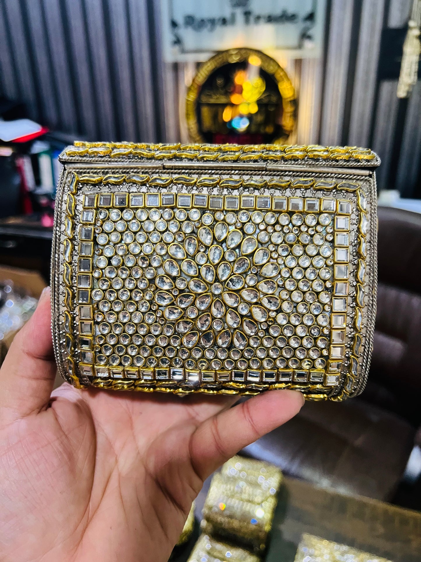 Medium Square Pure Kundan Bag Low Price KK-B