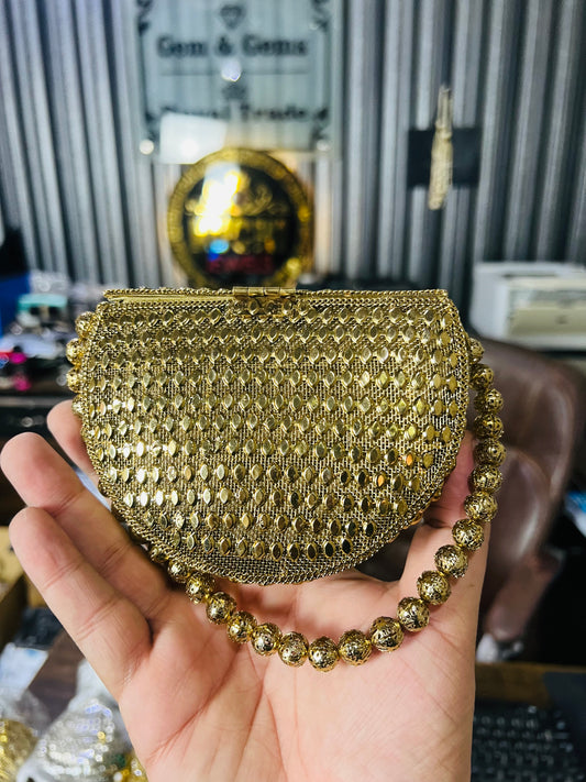 Heer Collection Beautiful Golden D Shape Hand Bag