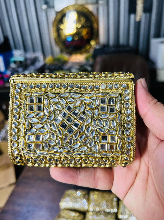 Pure Kundan Square Shape Handmade Metal Bag BB-P111