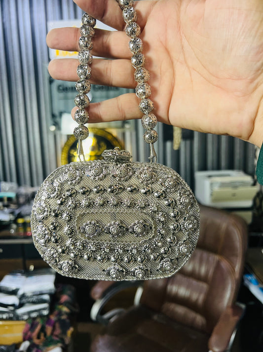 Heer Collection Square Silver Hand Bag-1