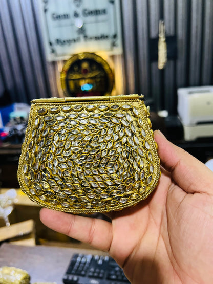 Pure Kundan D Shape Handmade Metal Bag BB-D131