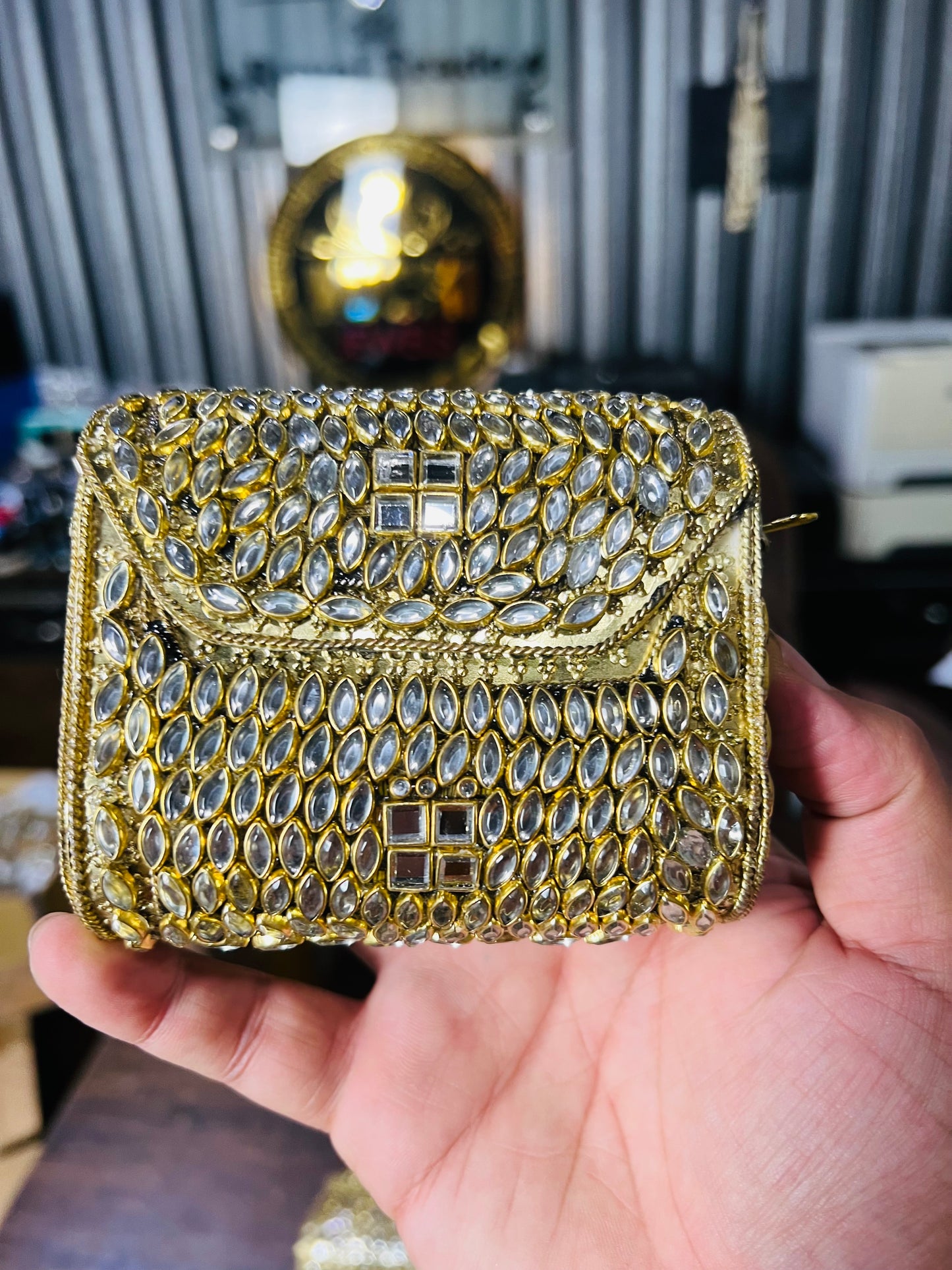 Pure Kundan Square Shape Handmade Metal Bag BB-P110
