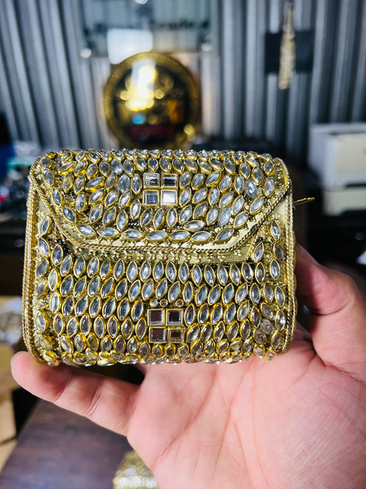 Pure Kundan Square Shape Handmade Metal Bag BB-P110