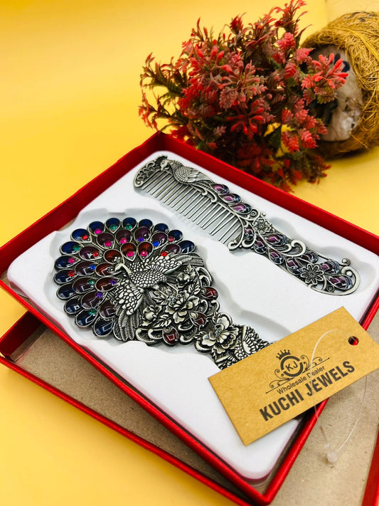 Egyptian Vintage Pocket Size Metal Mirror With Comb New