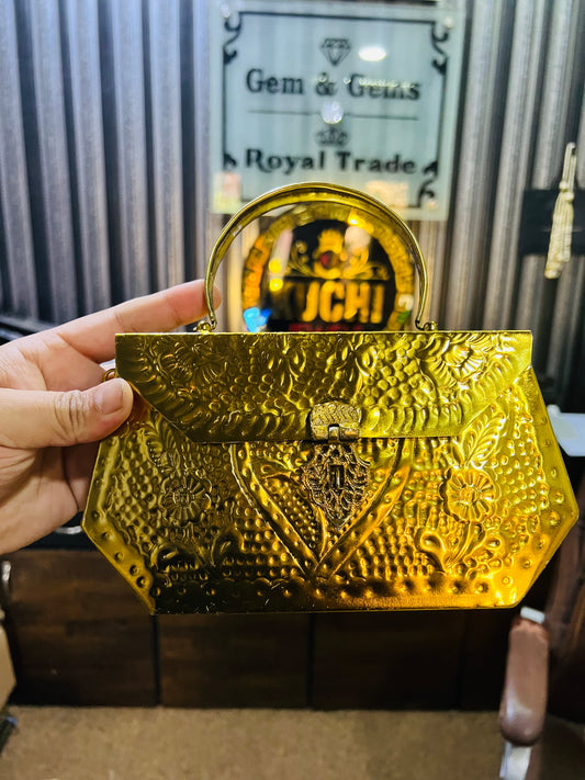 Indian Golden Metal Large Bag With Handle Best For Party Events -D2