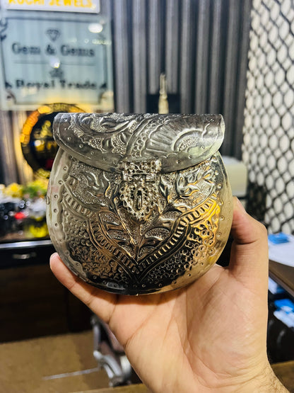 Silver Metal Bag Stylish D Shape MEDIUM SIZE (Random Carving Design)
