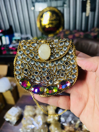 Stylish D Shape Mini Baby Kundan Work Multi Stone Bag ZC-D10