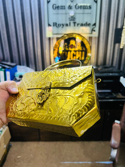 Indian Golden Metal Large Bag With Handle Best For Party Events -D1