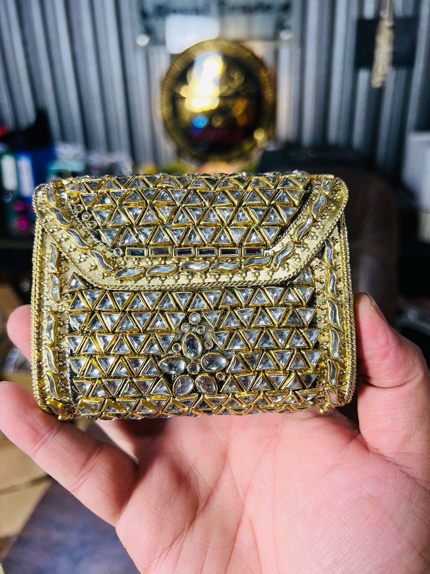 Pure Kundan Square Shape Handmade Metal Bag BB-P108