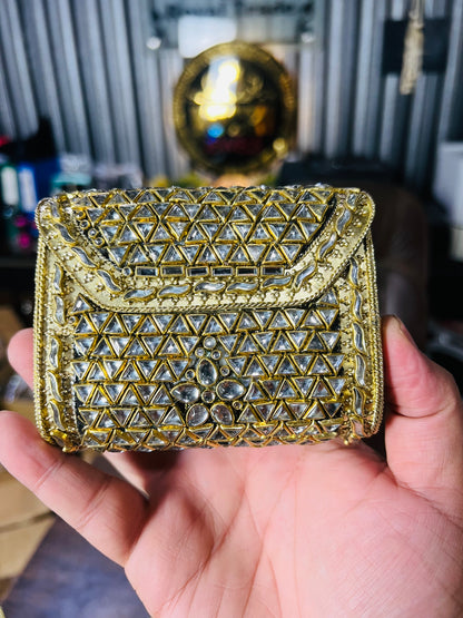 Pure Kundan Square Shape Handmade Metal Bag BB-P108