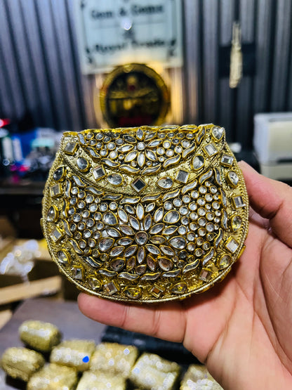 Pure Kundan Round D Shape Handmade Metal Bag BB-D148