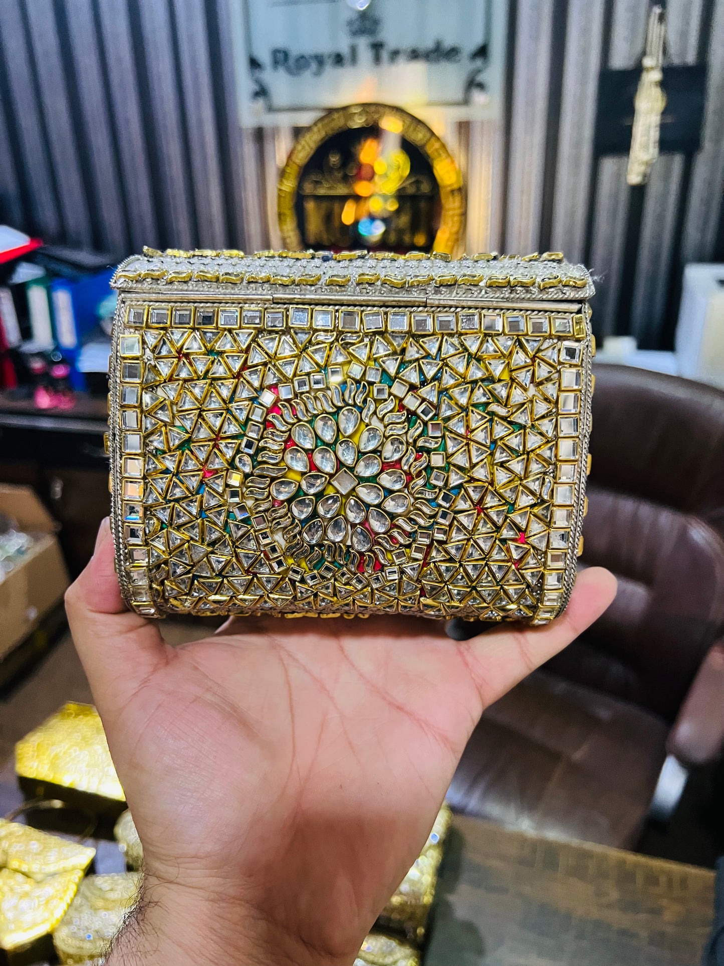 Medium Square Pure Kundan Bag Low Price KK-E