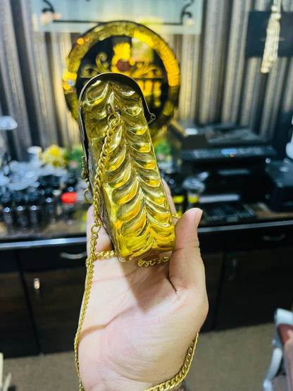 Golden Large Metal Bag With Long Chain