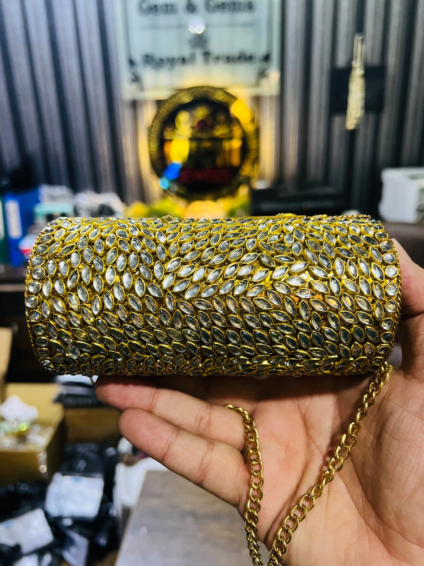 Beautiful Large Kundan Cylinder Bags-G7