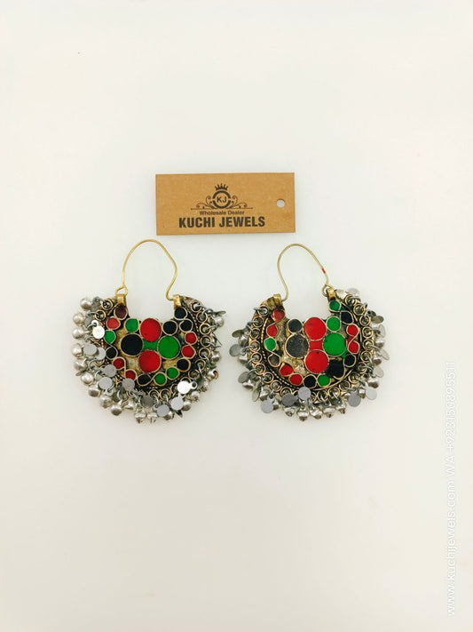 Flat Stone Afghani Multi Ear Rings