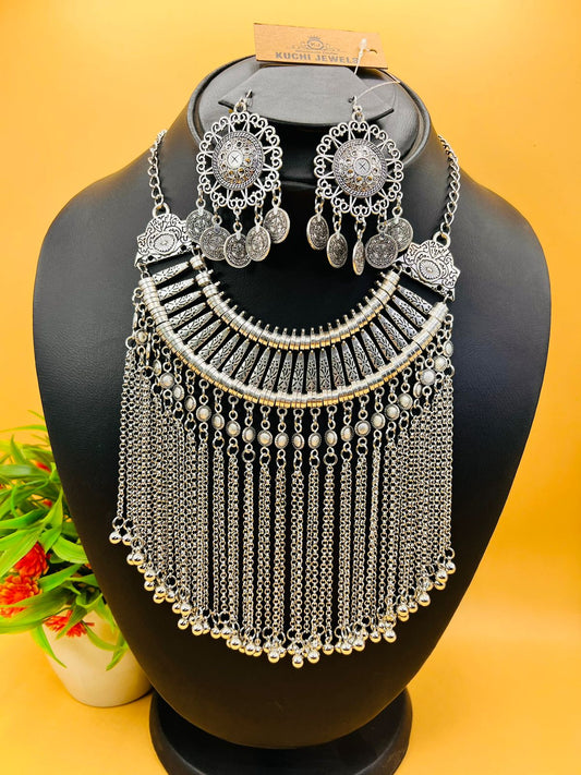 German Silver Long Bells Necklace Set