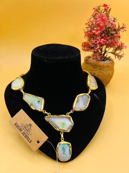 Golden Carving Raw Stone Necklace