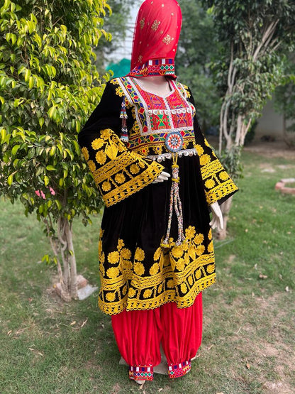 Golden Charma Hand Embroidered Velvet Dress