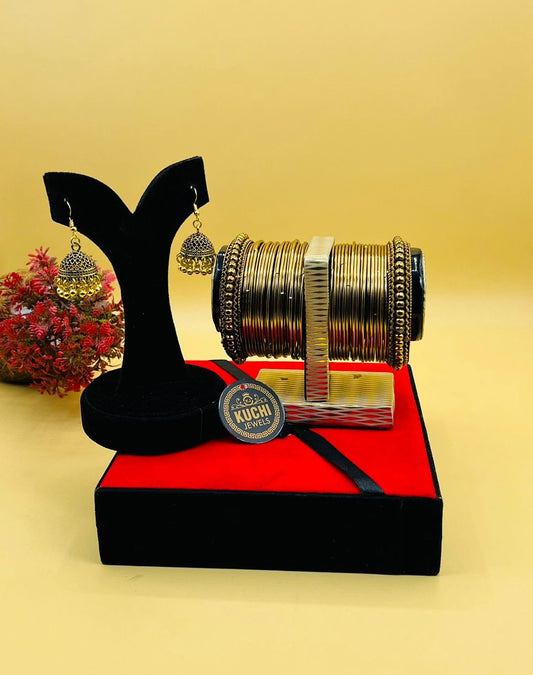 Golden Color Bangles And Earrings Set