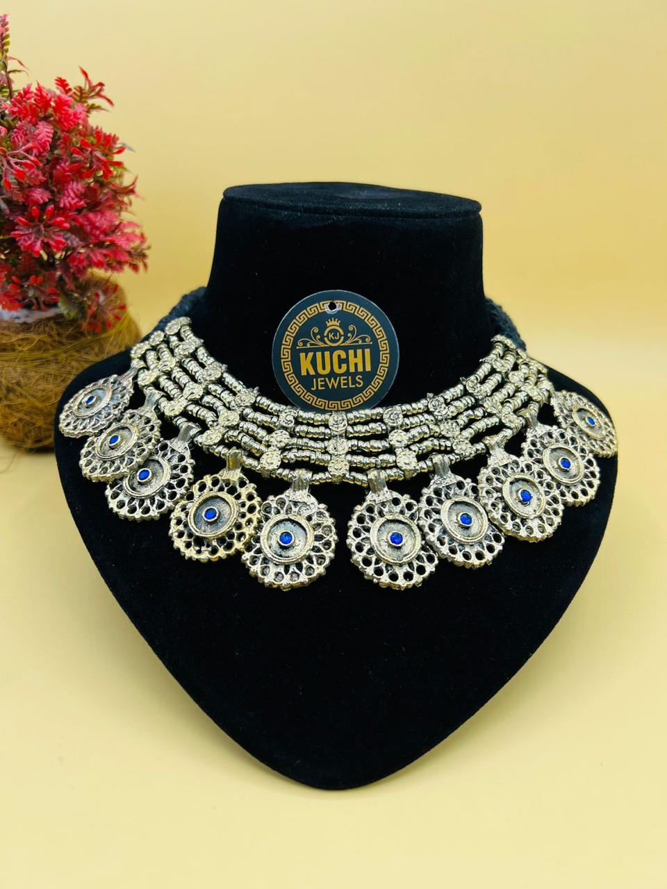 Golden German Silver Round Pendants Necklace