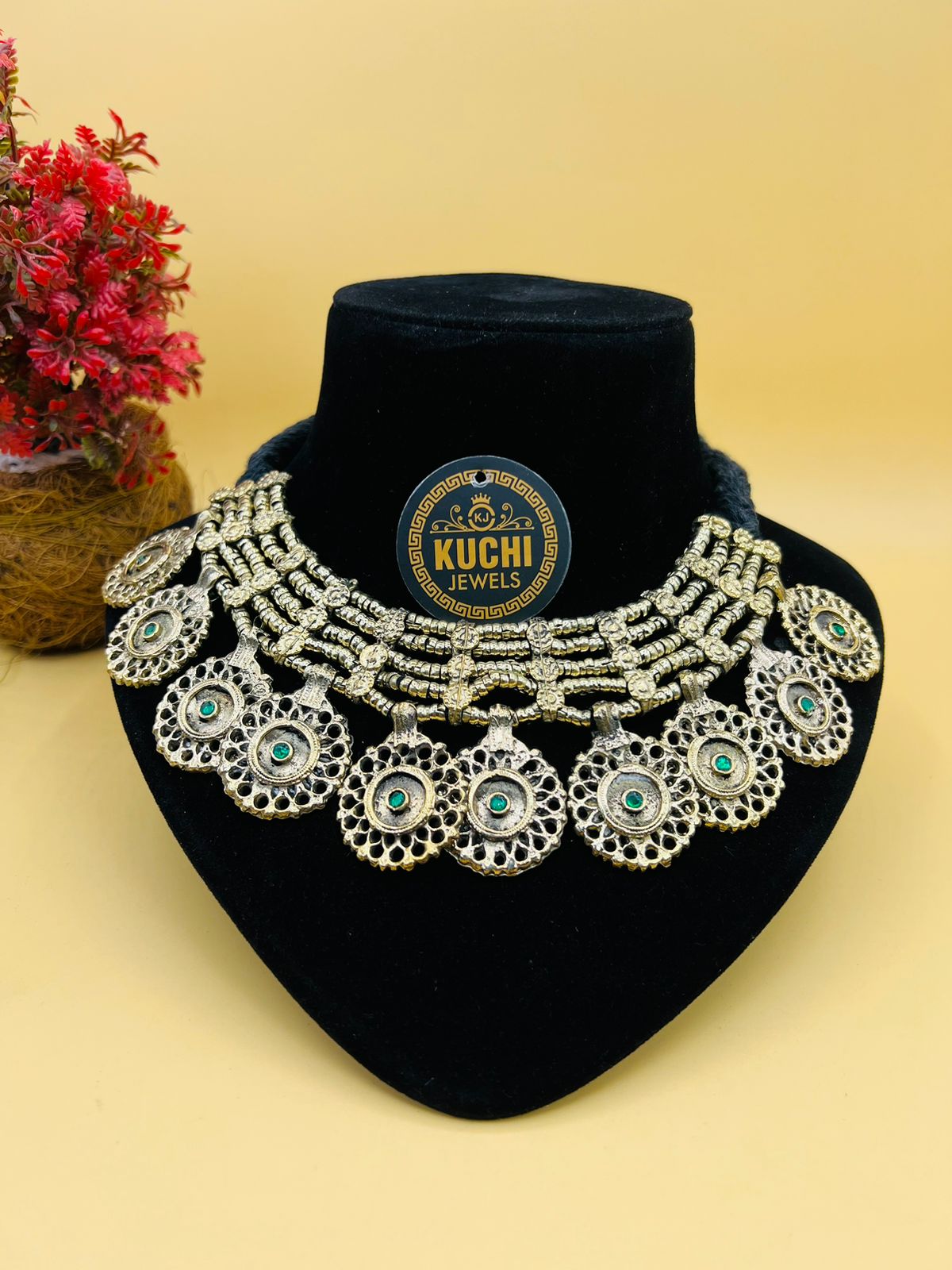 Golden German Silver Round Pendants Necklace