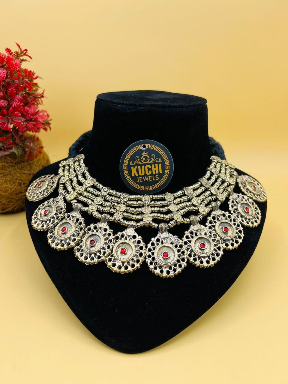 Golden German Silver Round Pendants Necklace