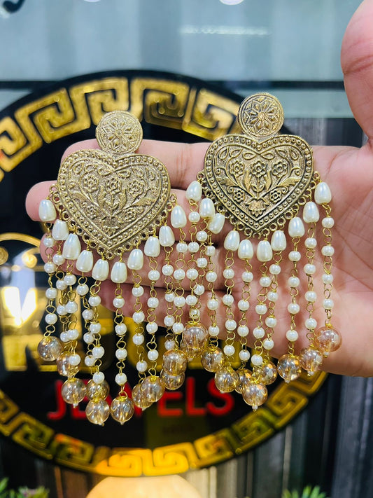 Golden Jhumar Pearl Long Earrings