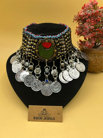 Half Moon Stone And Coins Vintage Choker