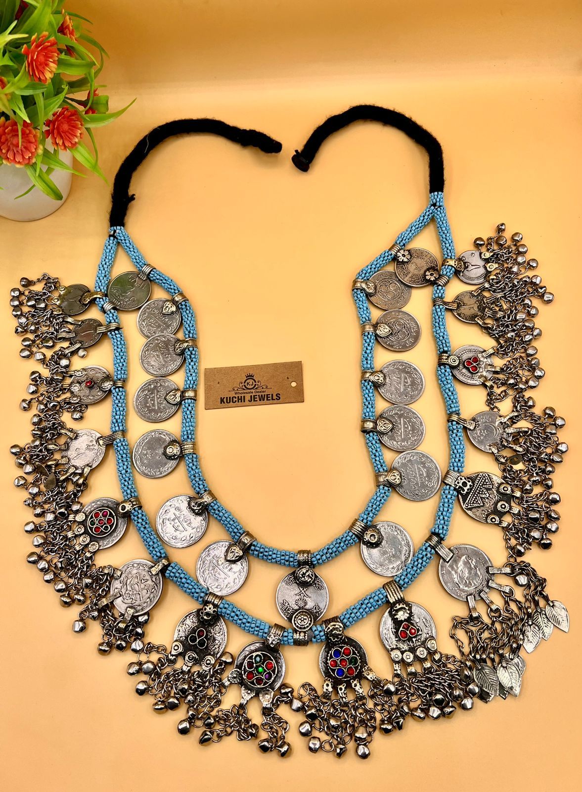 Heavy Vintage Pendants And Turquoise Beads Belt/Necklace