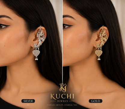 Hanging Heart Ear Cuff Available in Golden And Silver Color