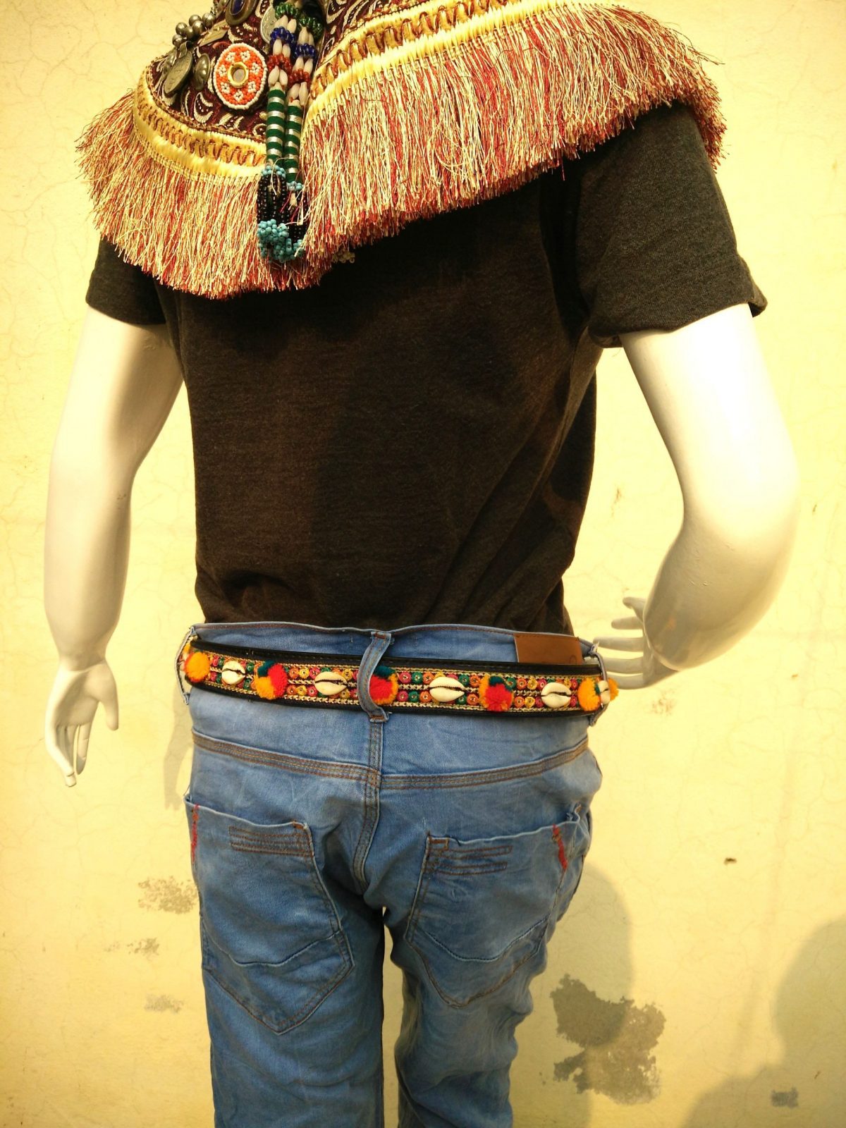 Tribal Embroidered Pompom Shell Jeans Belt