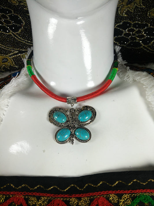 Chokar of Green & Red Cord With Pendant-3