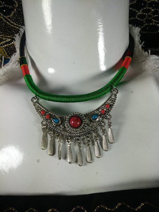 Chokar of Green & Red Cord With Pendant-5