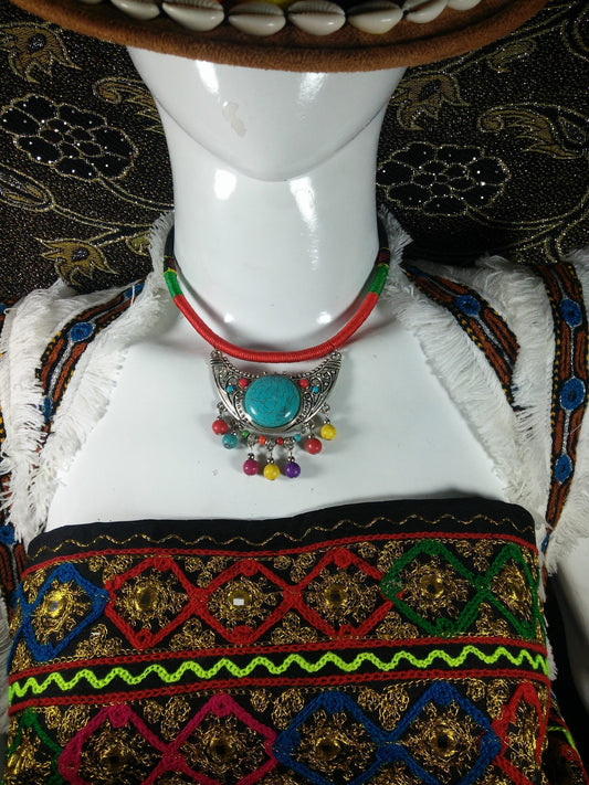 Chokar of Green & Red Cord With Pendant-4