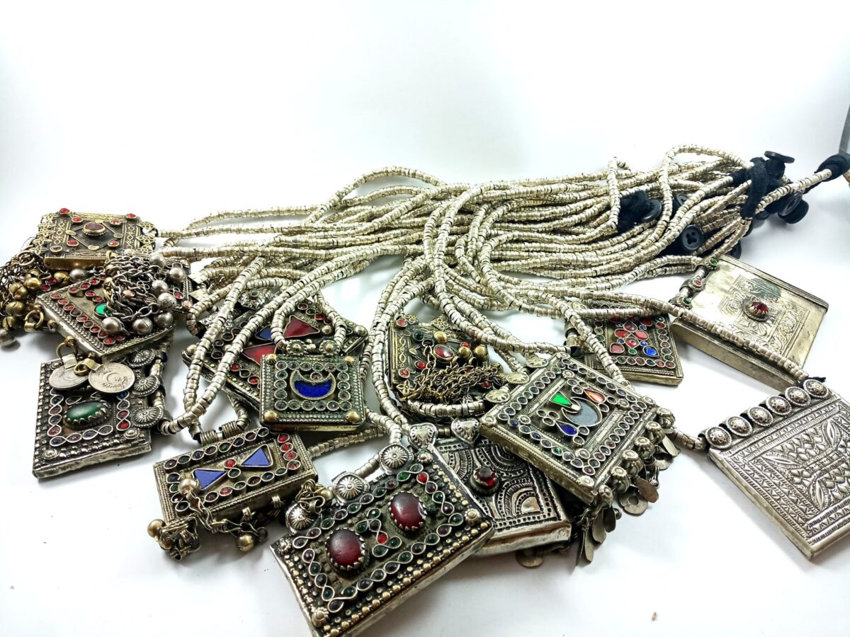 Afghan Pendant Silver Beaded Necklace