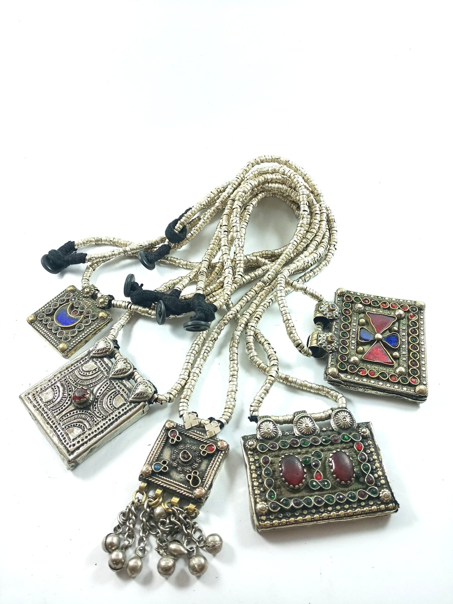 Afghan Pendant Silver Beaded Necklace