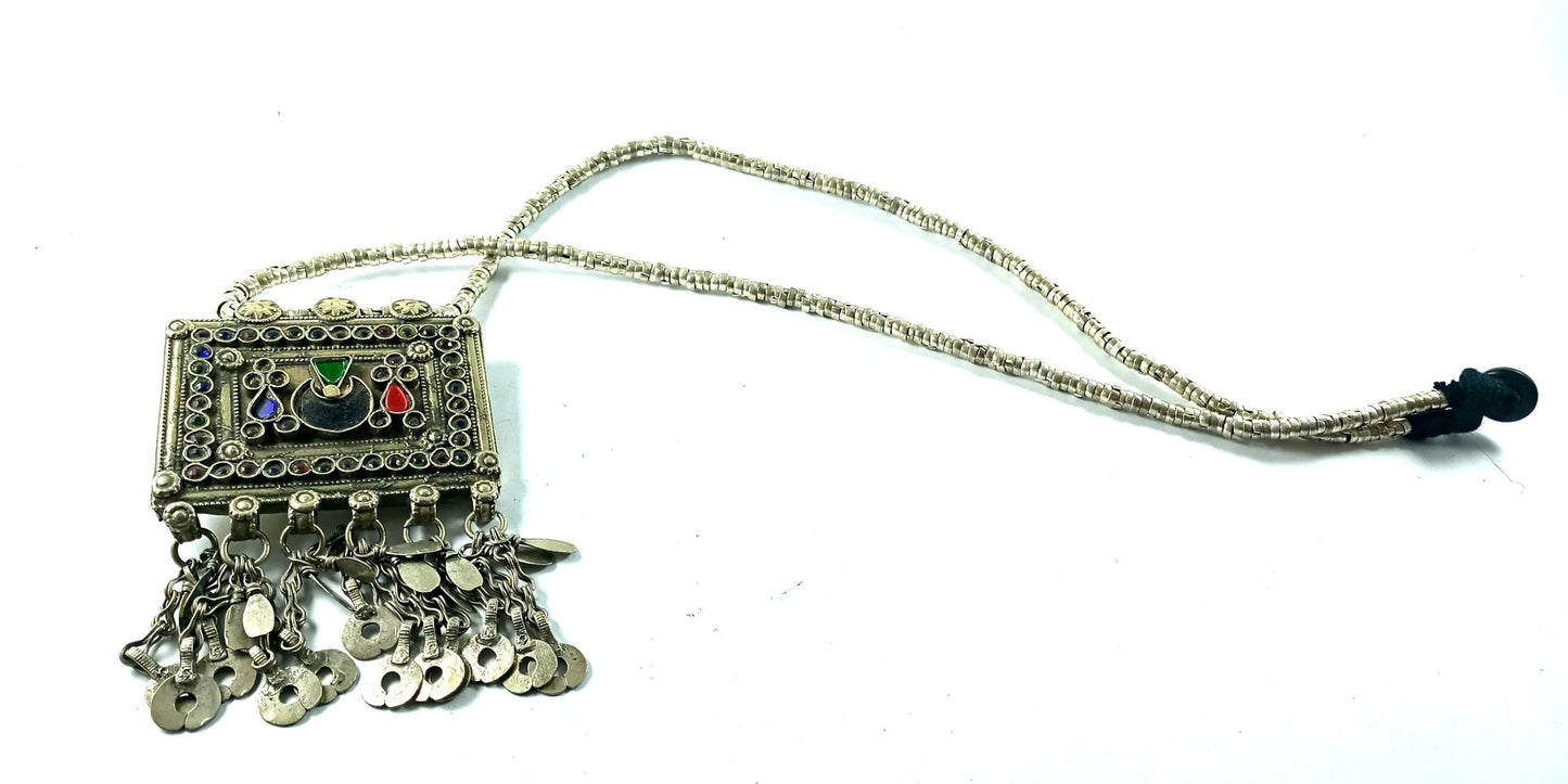 Afghan Pendant Silver Beaded Necklace