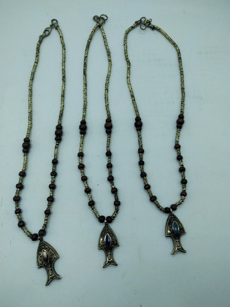 Fish Pendant & Wooden Beads Necklace