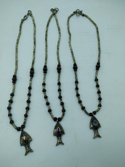Fish Pendant & Wooden Beads Necklace