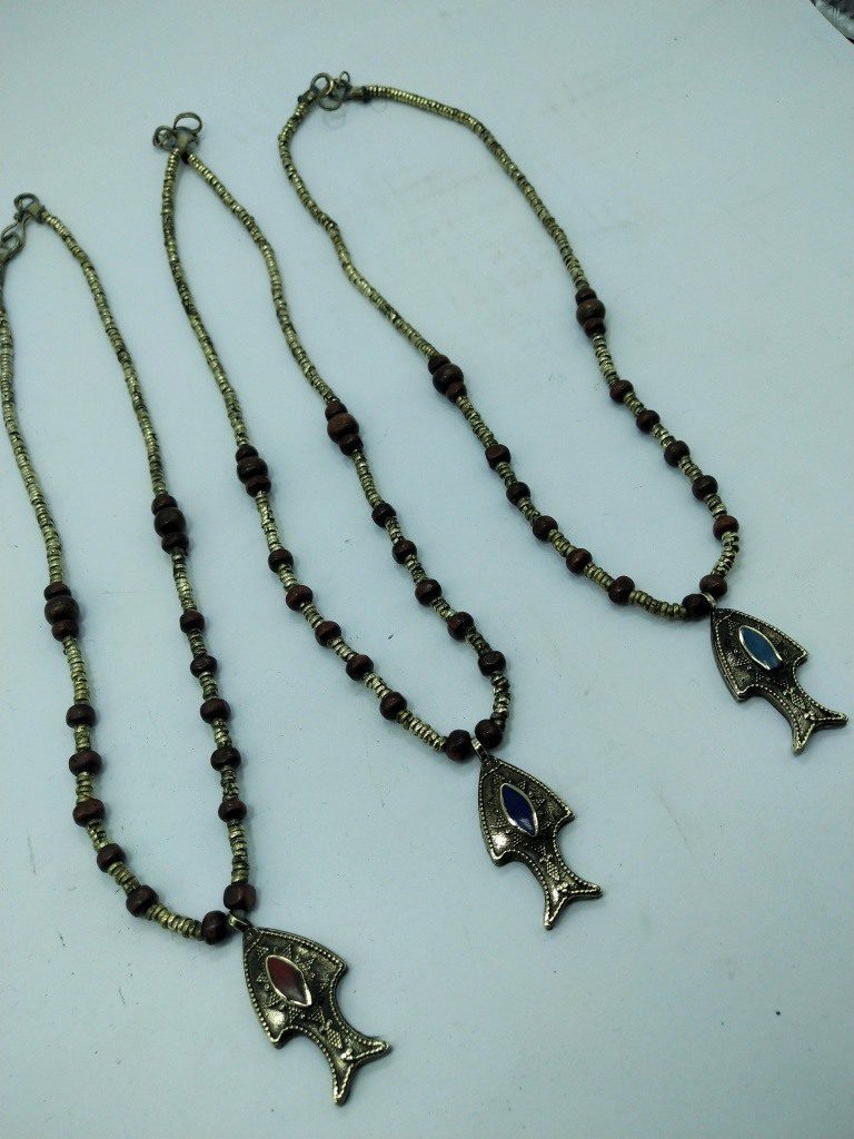Fish Pendant & Wooden Beads Necklace