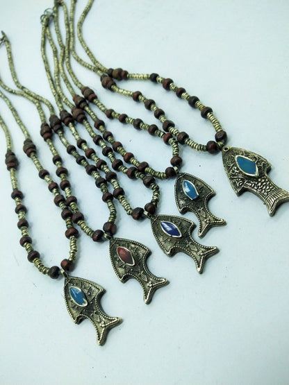 Fish Pendant & Wooden Beads Necklace