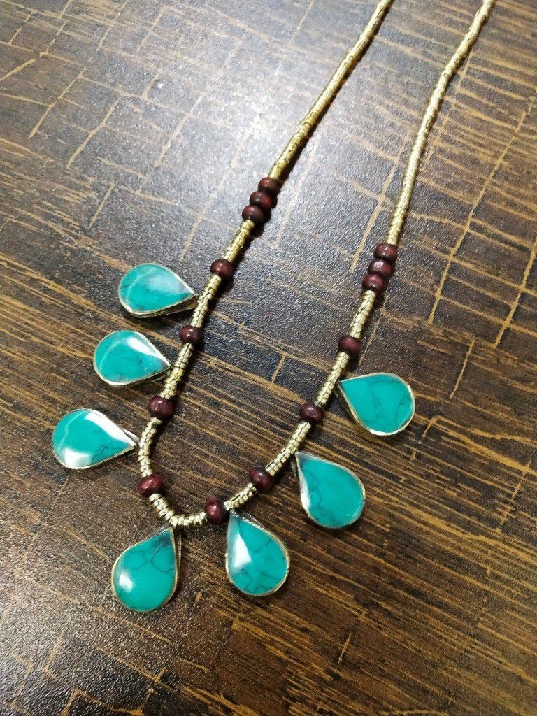 Single Line Synthetic Stone Kuchi Tribal Necklace