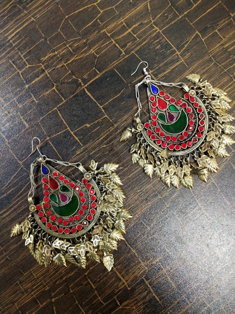 Golden Leaf Afghan Big Ear Rings Bali