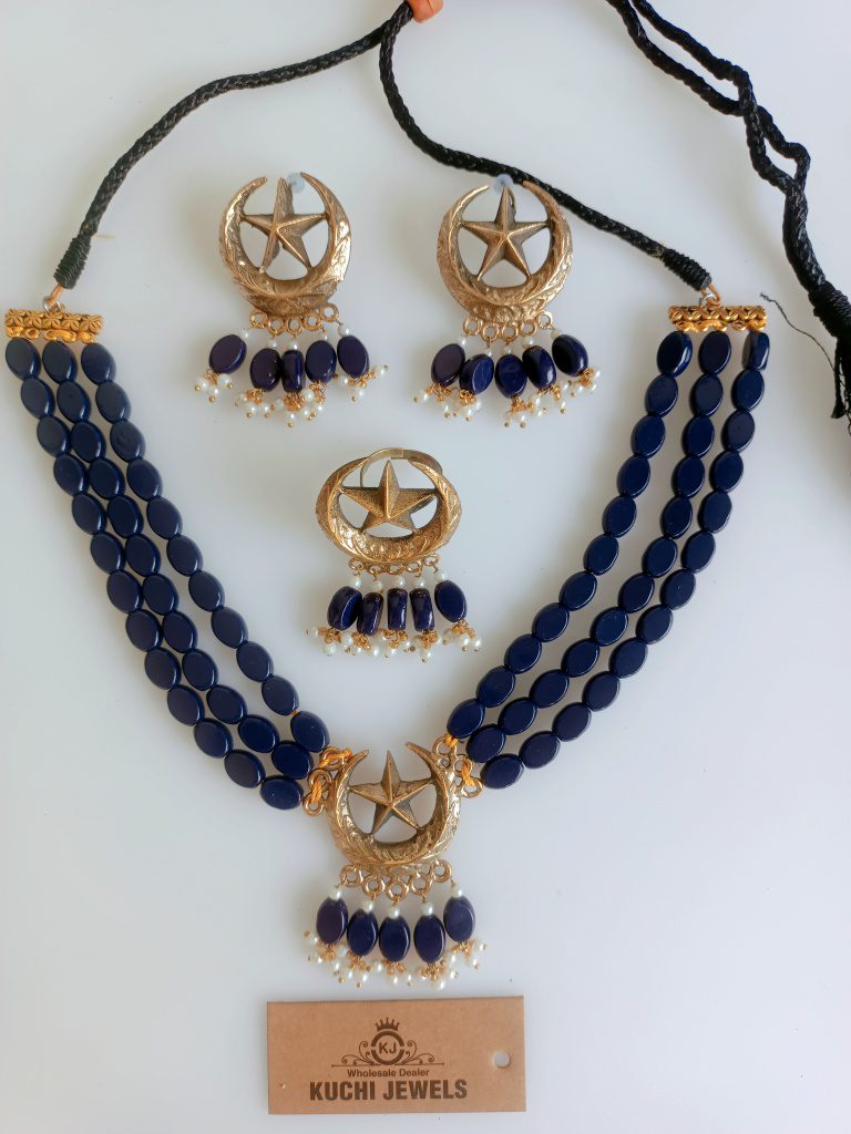 Multi Oval Stone Moon Star Choker Set
